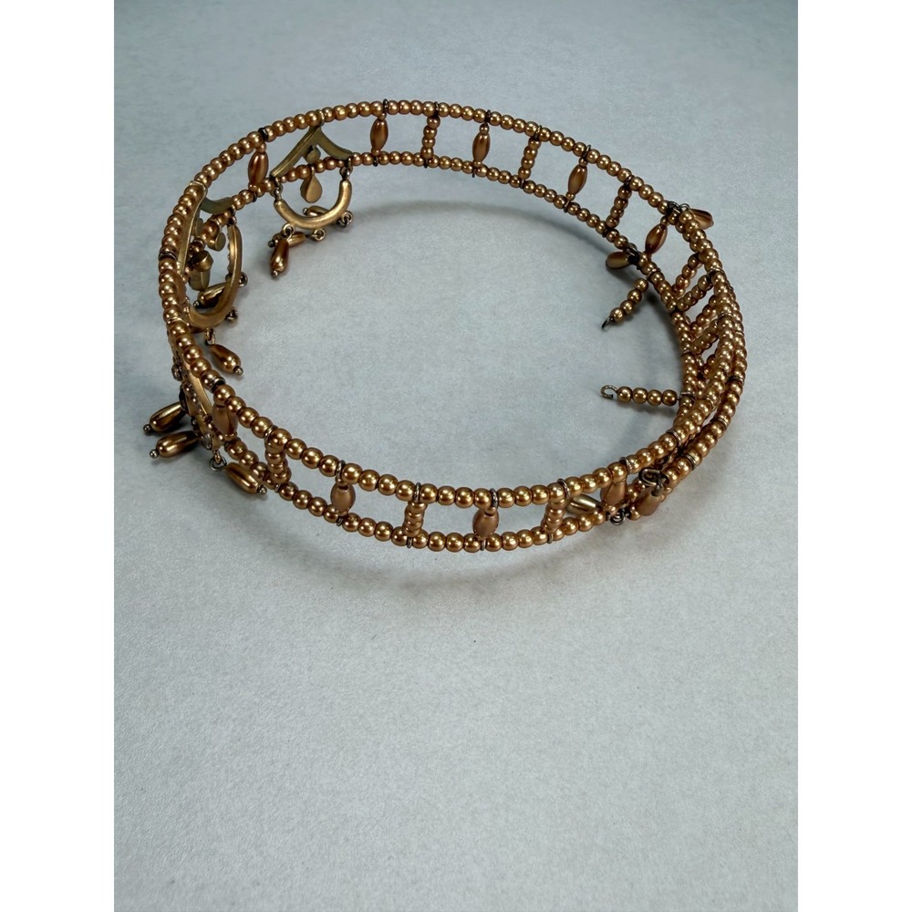 Vintage Gold Tone Rhinestone Choker Necklace Beaded Dangle Statement Boho - Picture 4 of 6